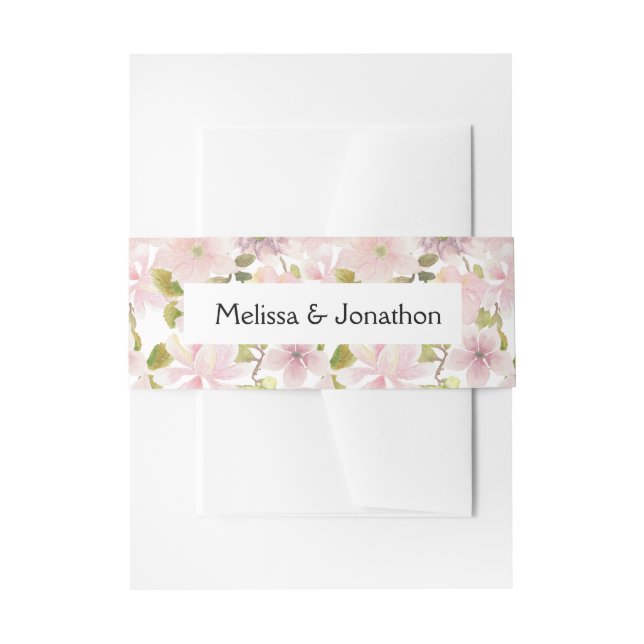 Rosa Blush Magnolia Bloral Wedding Einladungsbanderole (Vorderseite Beispiel)