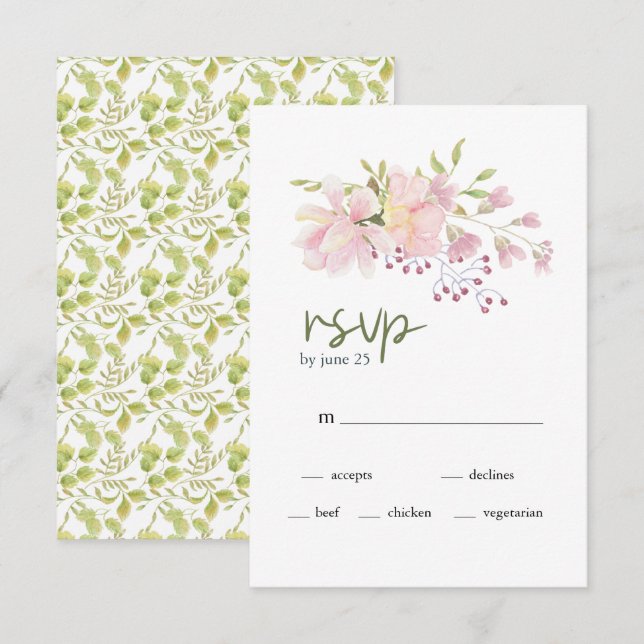 Rosa Blush Magnolia Bloral Wedding RSVP Card (Vorne/Hinten)