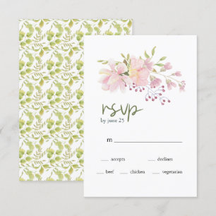 Rosa Blush Magnolia Bloral Wedding RSVP Card