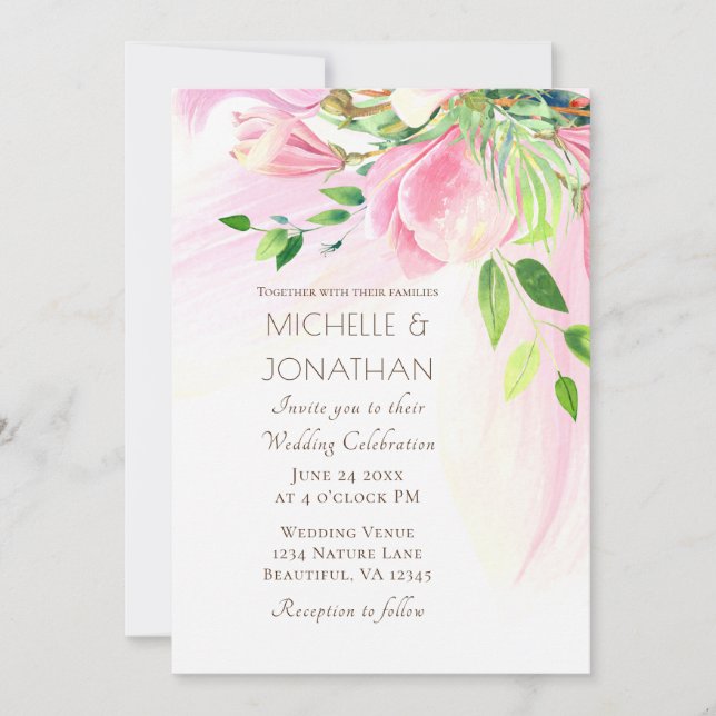 Rosa Blush Magnolias Christliche Hochzeit Einladung (Vorderseite)