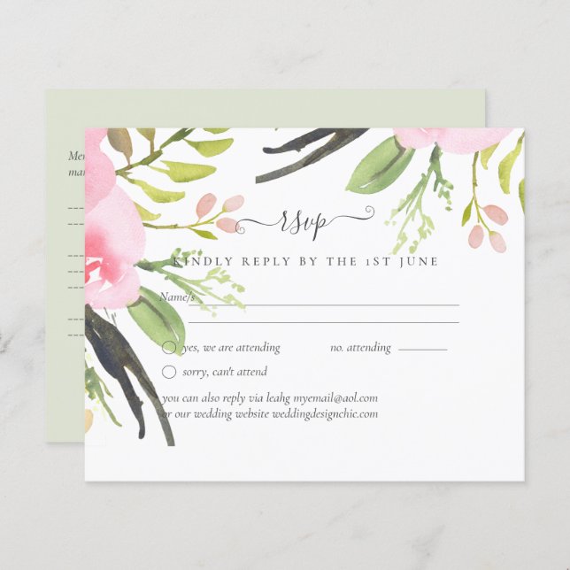 Rosa Blush Olive Wedding RSVP (Vorne/Hinten)