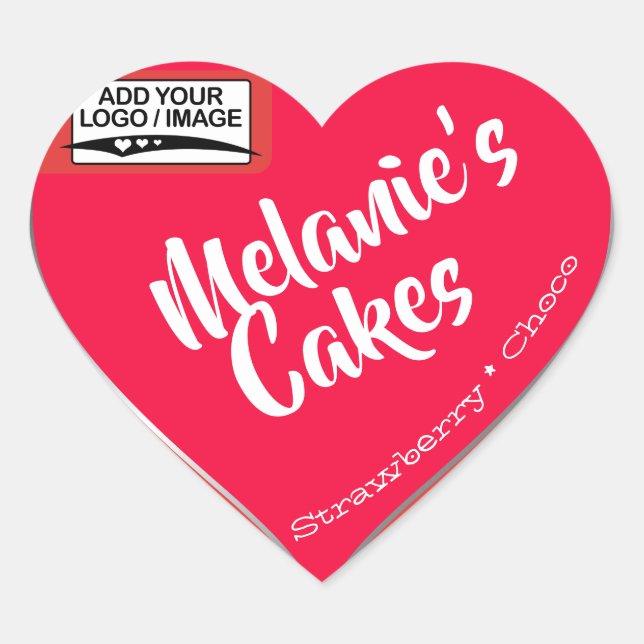 Rosa Blush Peach Cake Packaging Logo-Vorlage Herz-Aufkleber (Vorderseite)