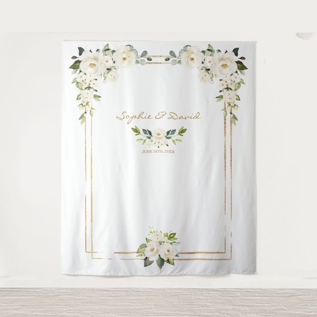 Rosa Blush Peonies Gold Bloom Foto Stand Hochzeit Wandteppich (Vorderseite)