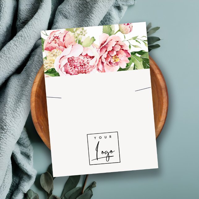 Rosa Blush Peony Floral Logo Nekklerbildschirm Visitenkarte (Von Creator hochgeladen)