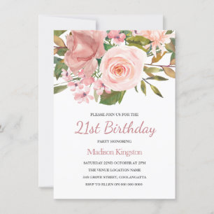 Rosa Blush Rose Gold 21. Geburtstag Party Einladun Einladung