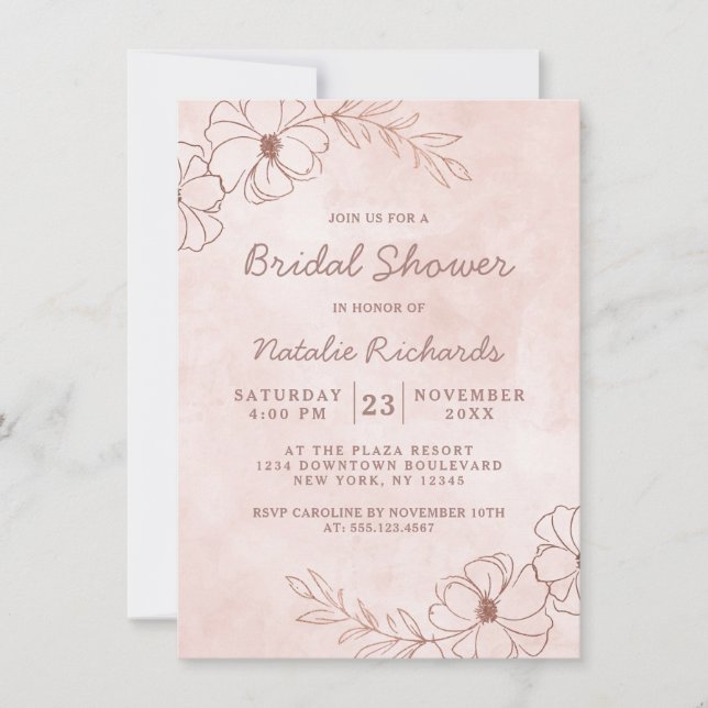 Rosa Blush & Rose Gold Foil Wedding Brautparty Einladung (Vorderseite)