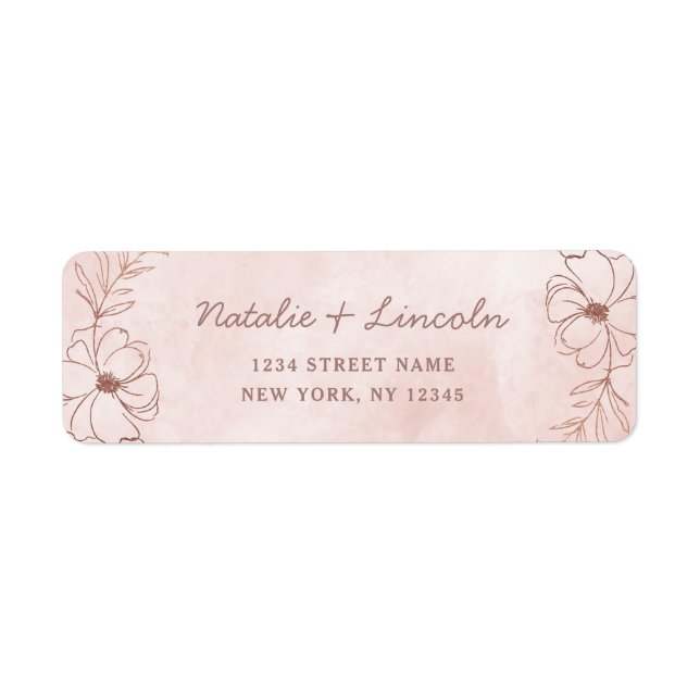 Rosa Blush & Rose Gold Foil Wedding Rücksendeadres (Vorne)