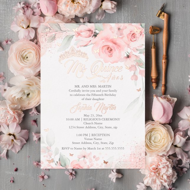 Rosa Blush Rose Gold Mis Quince Quinceanera Folieneinladung (Von Creator hochgeladen)
