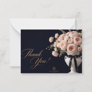 Rosa Blush-Rosen Danke Karte Navy Gold