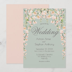 Rosa Blush Sage Grüne Wildblumen Hochzeit Einladung