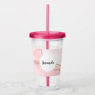 Rosa Blush Tor mit Gold Ribbon Elegant Acryltrinkbecher