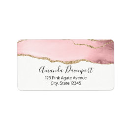 Rosa Blush Tor mit Gold Ribbon Elegant Adressaufkleber