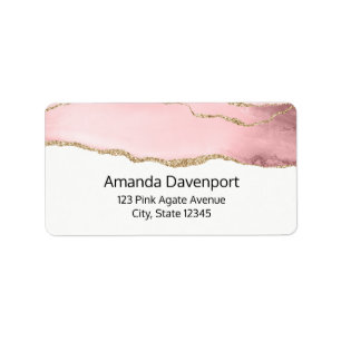 Rosa Blush Tor mit Gold Ribbon Elegant Adressaufkleber