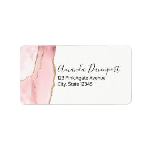 Rosa Blush Tor mit Gold Ribbon Elegant Adressaufkleber