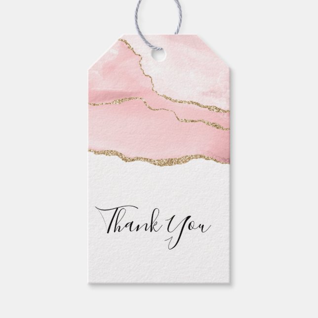 Rosa Blush Tor mit Gold Ribbon Elegant Dank Geschenkanhänger (Vorderseite)