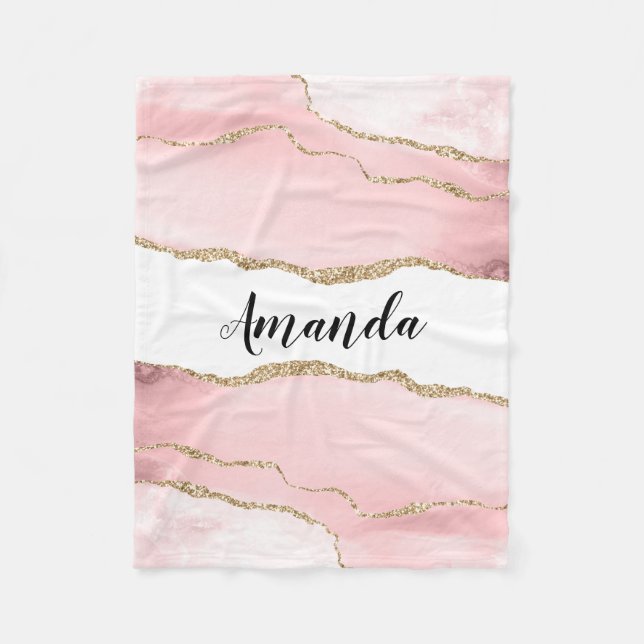 Rosa Blush Tor mit Gold Ribbon Elegant Fleecedecke (Vorderseite)