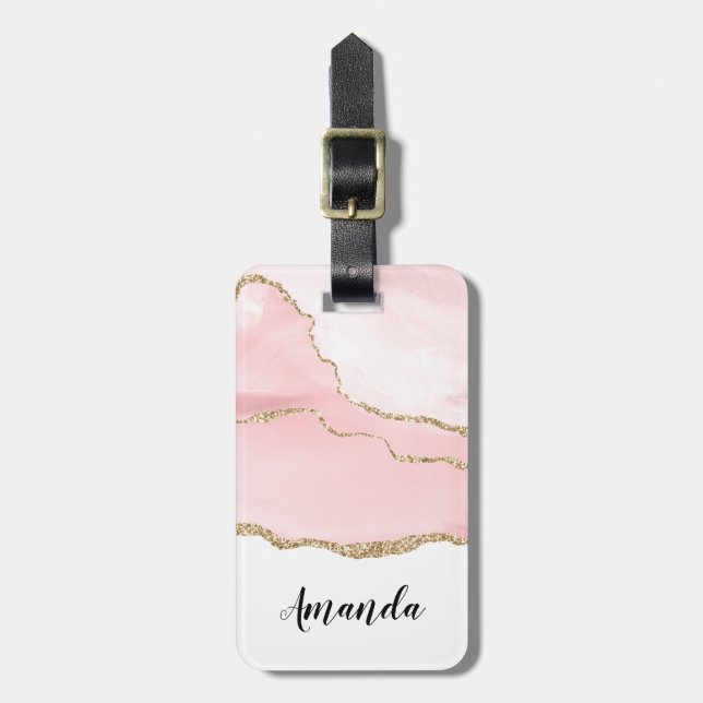 Rosa Blush Tor mit Gold Ribbon Elegant Gepäckanhänger (Vorderseite vertikal)