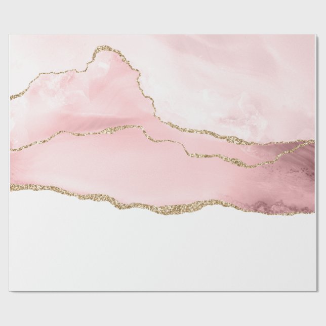 Rosa Blush Tor mit Gold Ribbon Elegant Geschenkpapier (Flach)