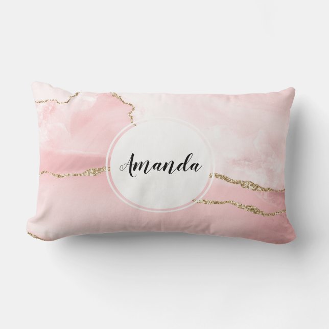Rosa Blush Tor mit Gold Ribbon Elegant Lendenkissen (Vorderseite)