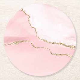 Rosa Blush Tor mit Gold Ribbon Elegant Runder Pappuntersetzer
