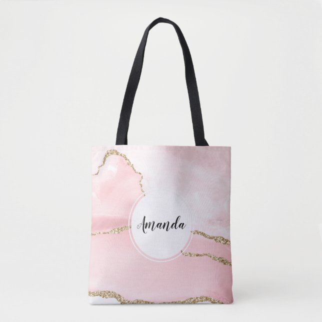 Rosa Blush Tor mit Gold Ribbon Elegant Tasche (Vorderseite)