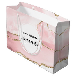 Rosa Blush Tor mit Gold Ribbon Elegante Geburtstag Große Geschenktüte