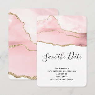 Rosa Blush Tor mit Gold Ribbon Elegante Geburtstag Save The Date