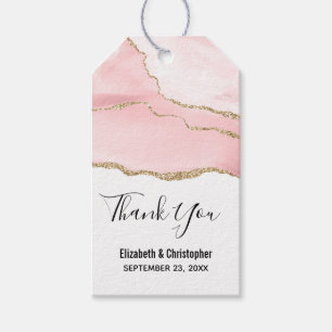 Rosa Blush Tor mit goldener Ribbon Elegante Hochze Geschenkanhänger