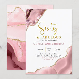 Rosa Blush und Gold 60 und fabelhaft Einladung