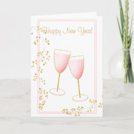 Rosa Blush und Gold Champagner Gläser Neues Jahr Karte