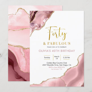 Rosa Blush und Gold Vierzig und fabelhafte Einladu Einladung