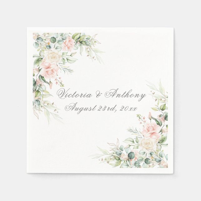 Rosa Blush Wasserfarbe Blumenzwiebeln Napkins Hoch Serviette (Vorderseite)
