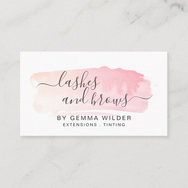 Rosa Blush Watercolor Lash & Brow Services Visitenkarte (Vorderseite)