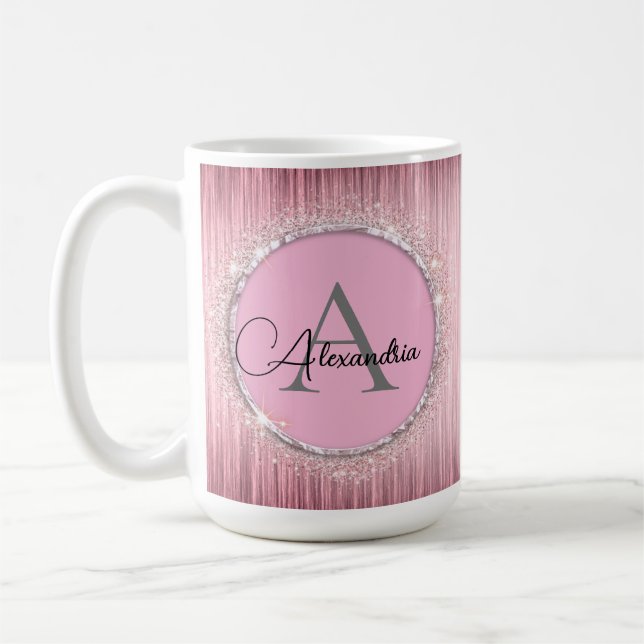 Rosa BlushGlittery Monogram Kaffeetasse (Links)