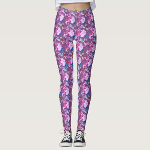 Rosa Blüte auf Mauve mit Schmetterlingen Leggings