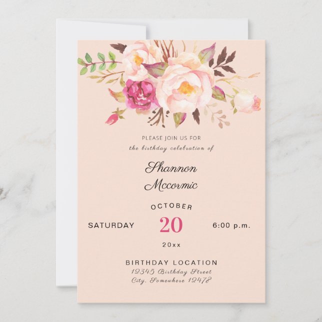 Rosa Blüte Blütengeburt Einladung (Vorderseite)