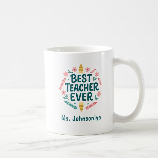 Rosa Blüte mit Crayons Bester Lehrer aller Zeiten Kaffeetasse (Rechts)