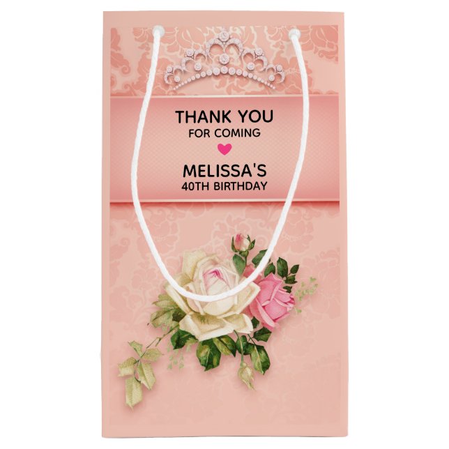 Rosa Blüte mit Diamond Tiara Princess Danke Kleine Geschenktüte (Rückseite)