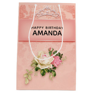 Rosa Blüte mit Diamond Tiara Princess Design Mittlere Geschenktüte