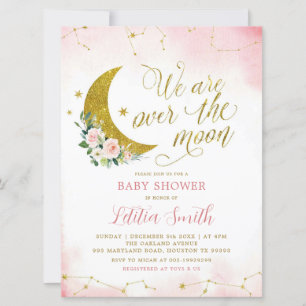 Rosa Blüte über der Mond-Babydusche Einladung
