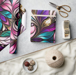 Rosa Blüte und Blätter aus festem Glas Geschenkpapier