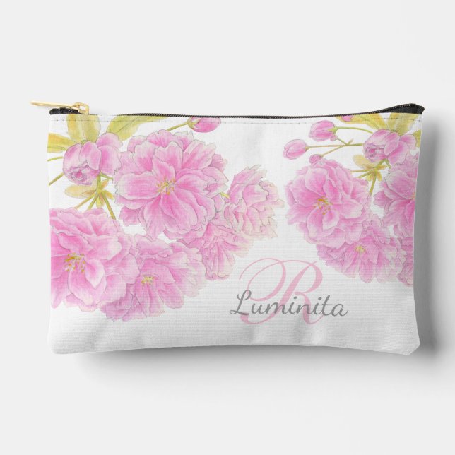 Rosa Blüte Wasserfarbe personalisierter Name Zubehörtasche (Vorderseite)