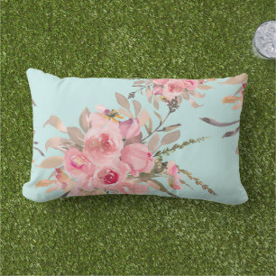 Rosa Blüten auf Hellblau Kissen Für Draußen