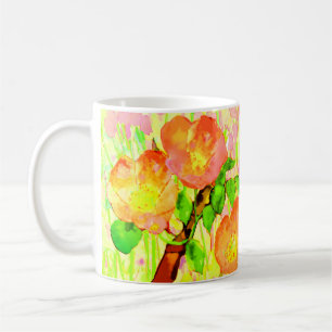 Rosa Blüten Blätter Zweig Kaffeetasse