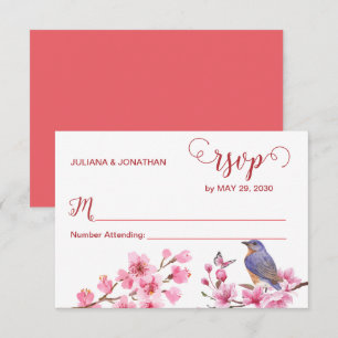Rosa Blüten Blume Wasserfarbene feminine Hochzeit RSVP Karte