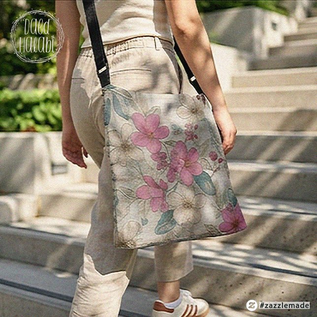 Rosa Blüten Blumen-Tasche Tasche (Pink Blossom Floral Tote Bag (Large))