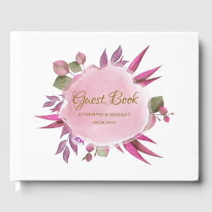 Rosa Blüten Botanische Moderne Elegante Hochzeit Gästebuch