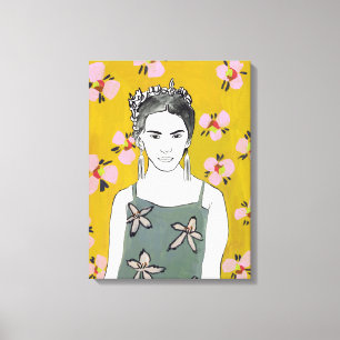 Rosa Blüten-Dame - Gelb Leinwanddruck