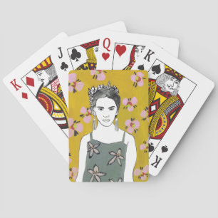Rosa Blüten-Dame - Gelb Spielkarten