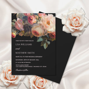 Rosa Blüten Dunkle Florale Rosen Hochzeit Einladung
